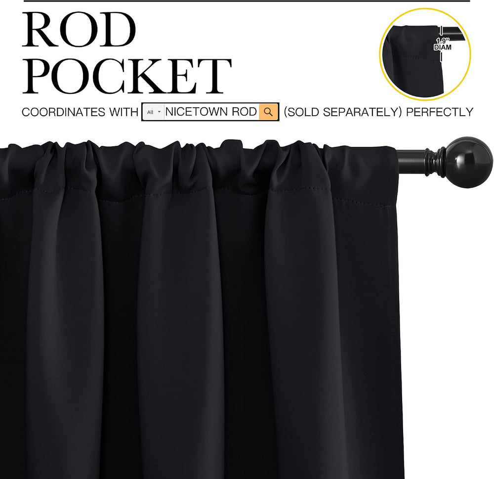 NICETOWN Black Blackout Curtains for Bedroom 70" Wide x 63" Long 2 ...