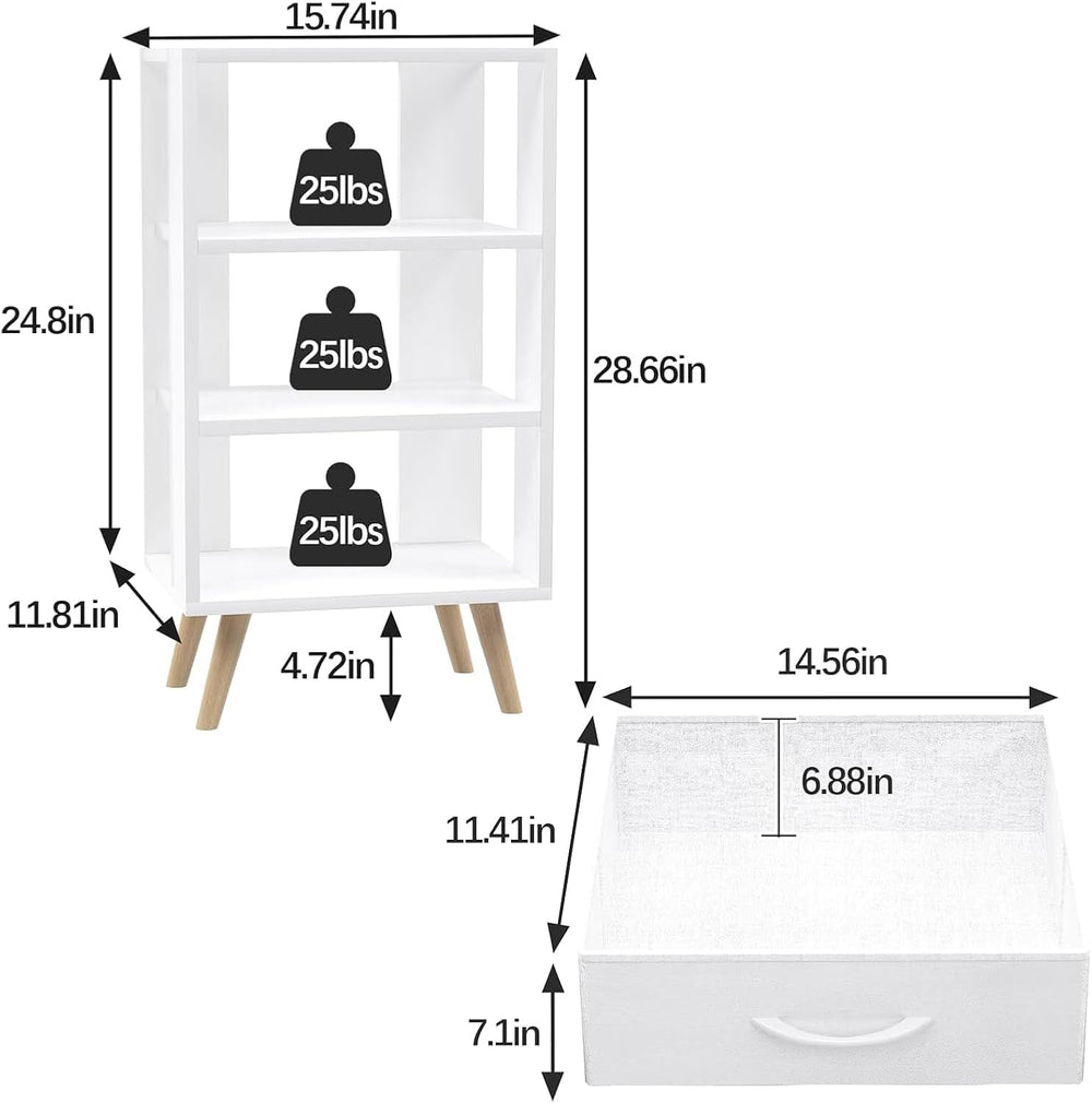 Aenuert Night Stand, White Nightstand with Fabric Drawers, Wooden Side Table ...