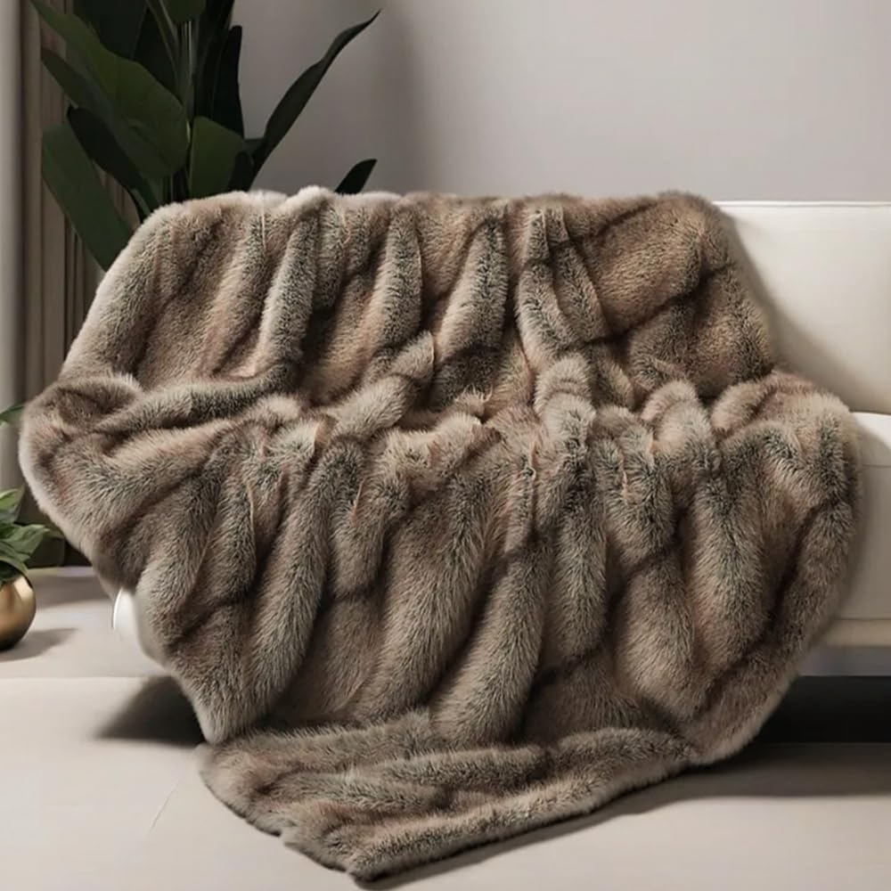INCHGRASS Faux Mink Fur Blanket Luxury Fur Throw Blanket Sofa Fluffy Blanket ...