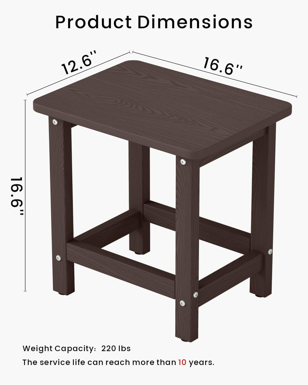 Weatherproof Outdoor Side Table, HDPE Small Outdoor Table for Adirondack, 16....