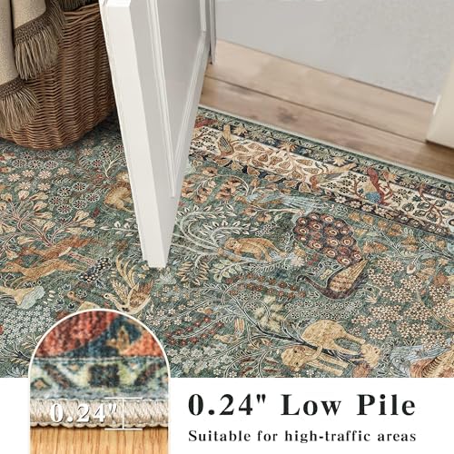 5x7 Washable Area Rug Vintage Animals Print Boho Indoor Carpet