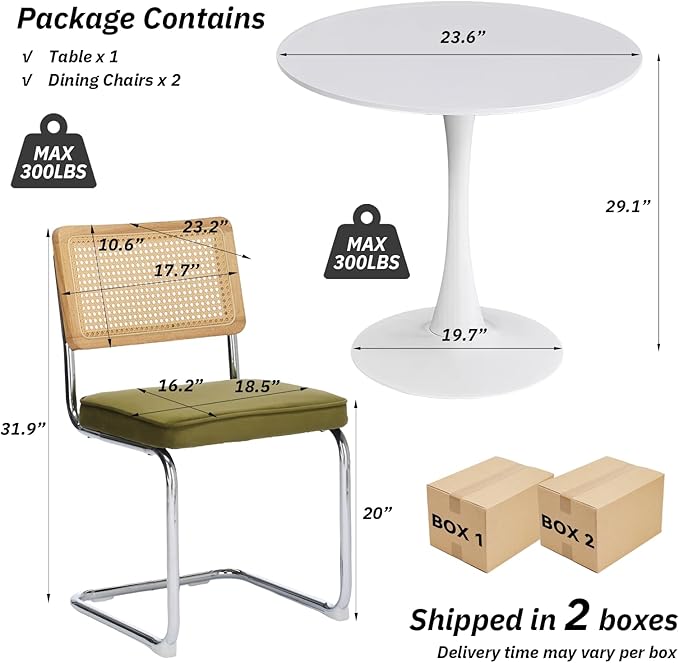 SoarFlash Kitchen Table and Chairs for 2, 24" Dining Table Set for 2 wit...