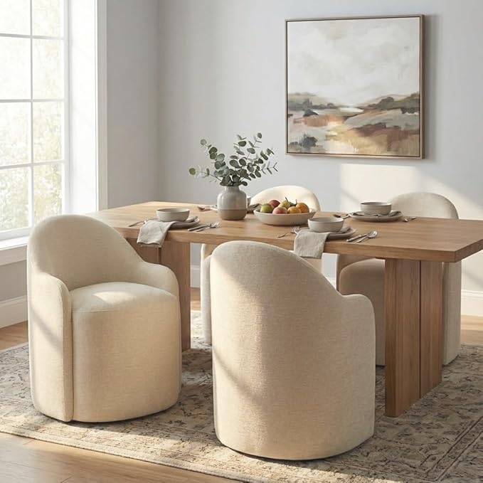 Upholstered Dining Chairs with Casters, No Assembly Modern Dining Room Chairs...