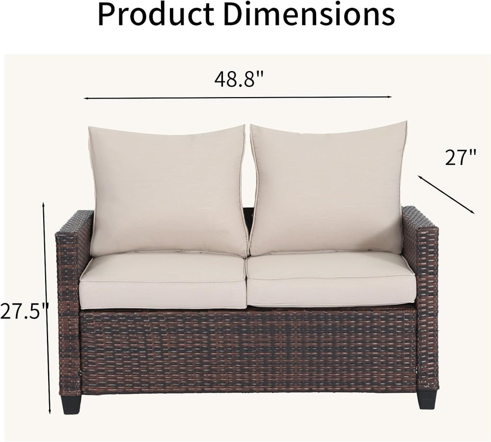 EortheX Patio loveseat 2-Seat Rattan Wicker Sofa,Beige,for Deck Garden
