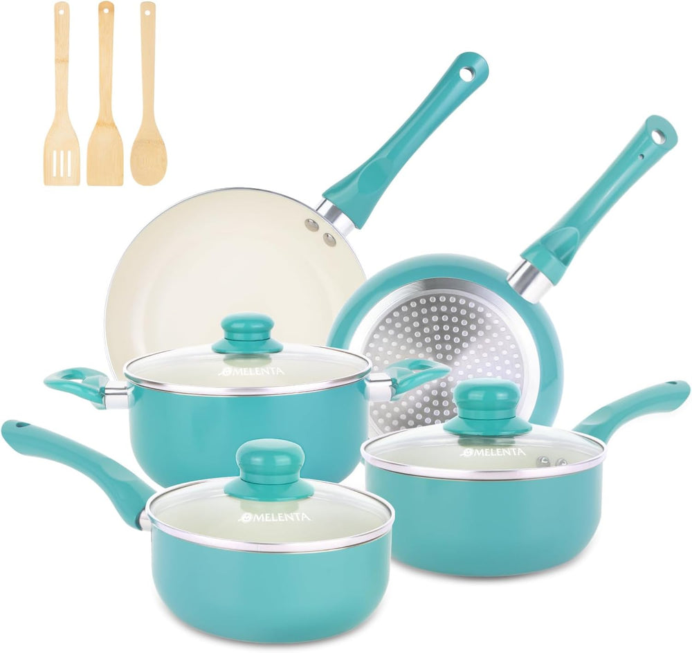 M MELENTA Pots and Pans Set Nonstick, Ceramic Non Stick Cooking Set, Stay Cool