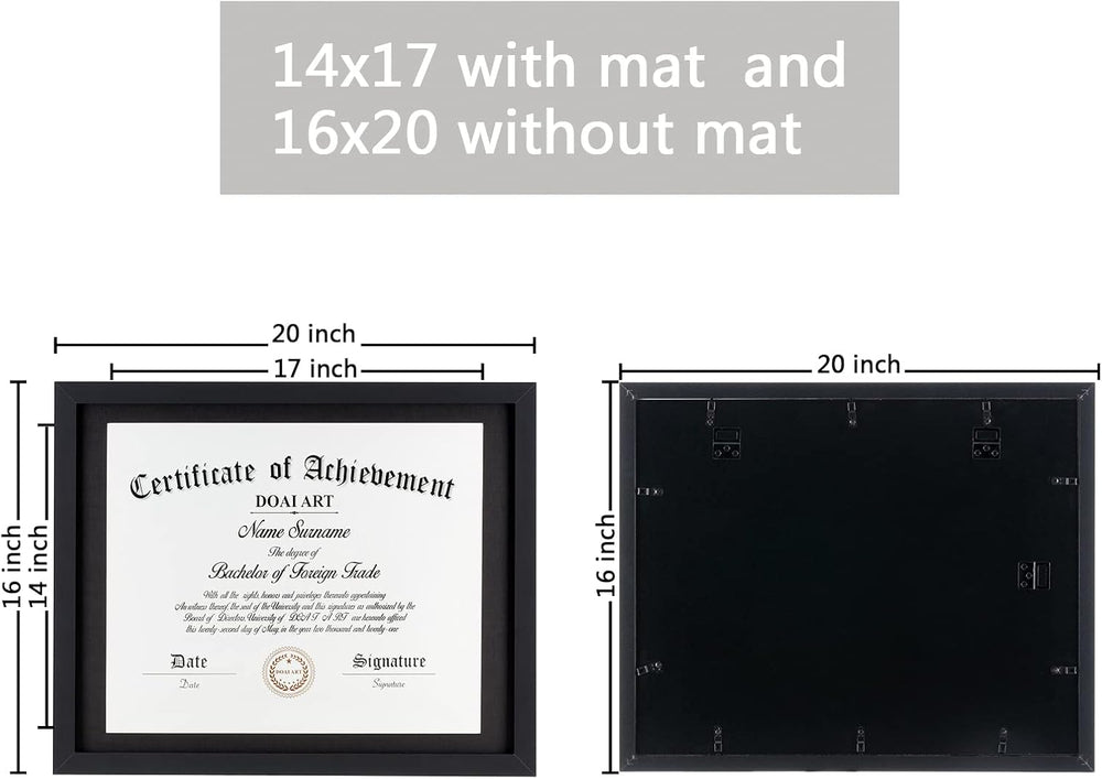 DOAI ART Diploma Frame 14x17 with Mat Classic Black HD Glass,Black