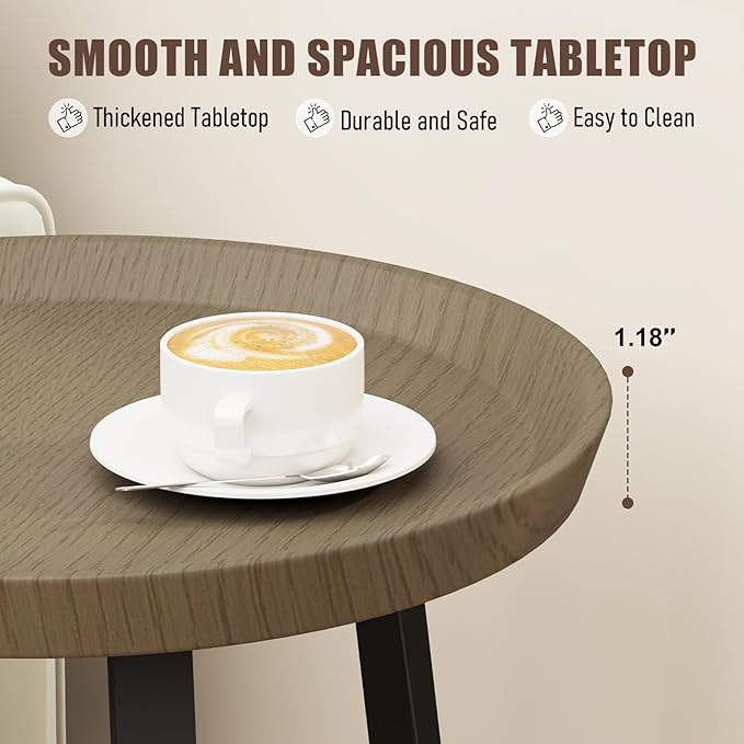 Gadroad Round End Table with Charging Station, USB Ports, Wood Tabletop &...