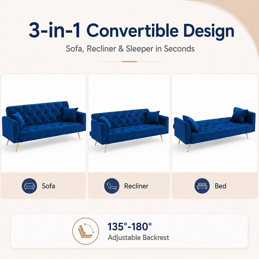 Majnesvon 71" Convertible Folding Sleeper Sofa Couch,Modern Velvet Loves...