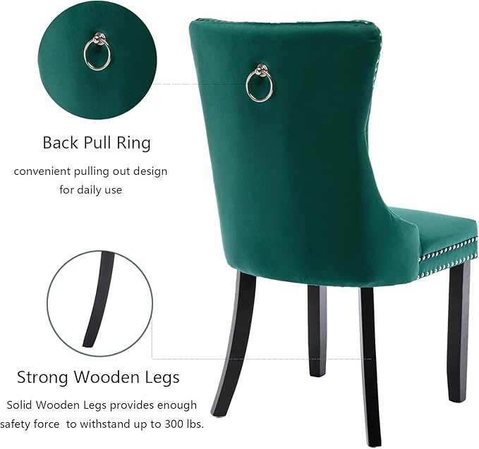 Green Velvet Dining Chairs Set of 6, Upholstered Dining Room Chairs with Back...