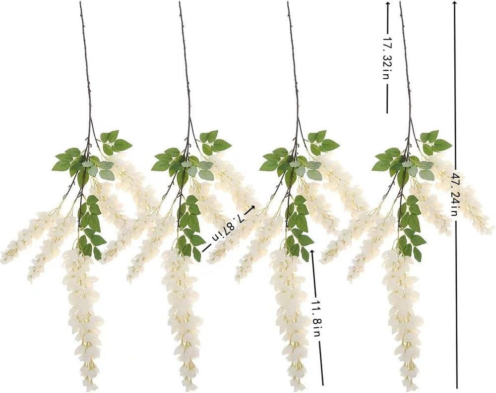 4pcs 47.2in Artificial Fake Wisteria Hanging Flower Garland Silk(white)
