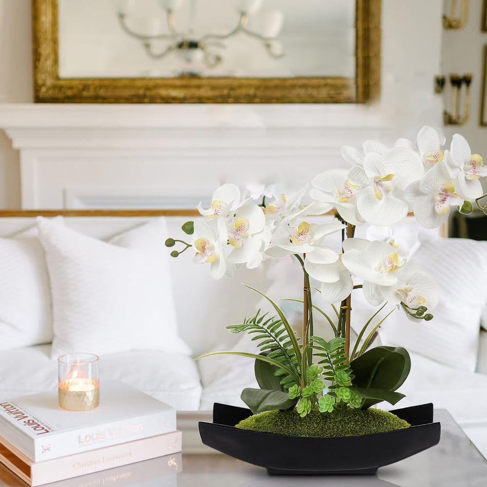 Briful Orchid Artificial Flowers 15in White Fake Orchid Silk Flowers with Bla...