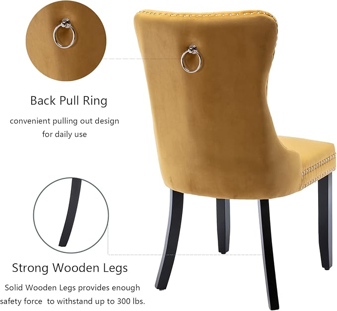 Velvet Dining Chairs Set of 4, Upholstered Dining Room Chairs with Back Ring ...