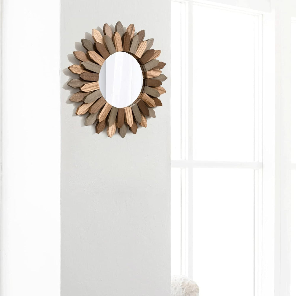 Honiway Boho Wall Decor Mirror 2 Pack 12 inch Rustic Wood Decorative Mirror f...