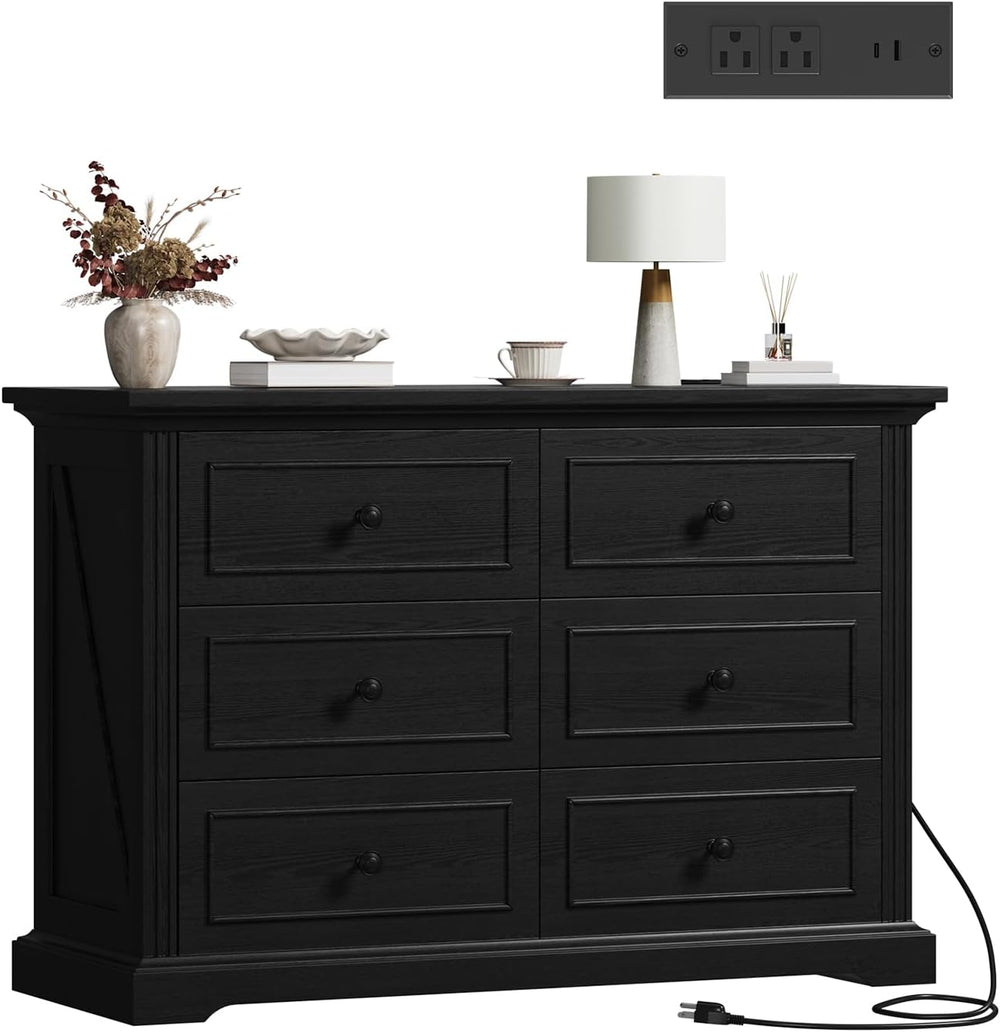 Farmhouse 6 Drawer Dresser for Bedroom, 47" Wide Wood Chest of Drawers w...