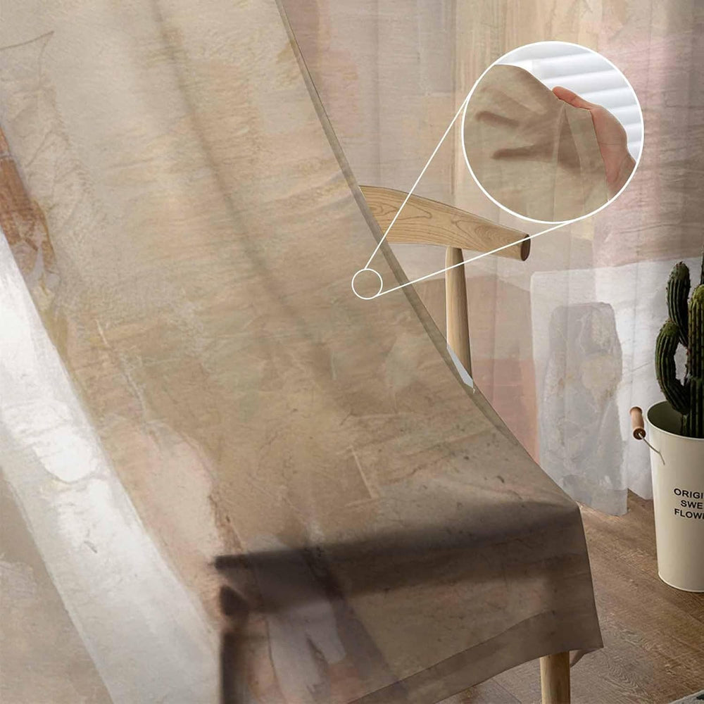 Oil Modern Paintings Abstract Sheer Curtains 84 Inch Length 2 Panels Set, Geo...