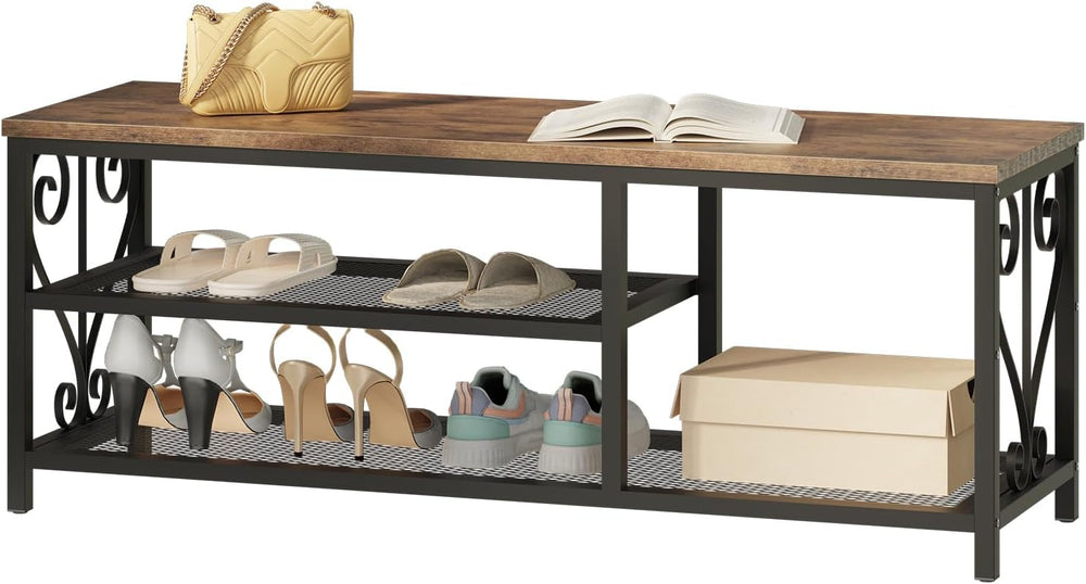 Entryway Storage Bench with Shoe Rack, 47.2" Wide Hallway Bench with Sea...