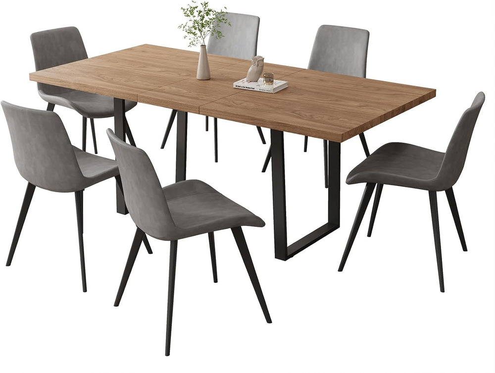 ZckyCine Mid-Century Extendable Dining Table Set, 51"-67", 6 Uphols...