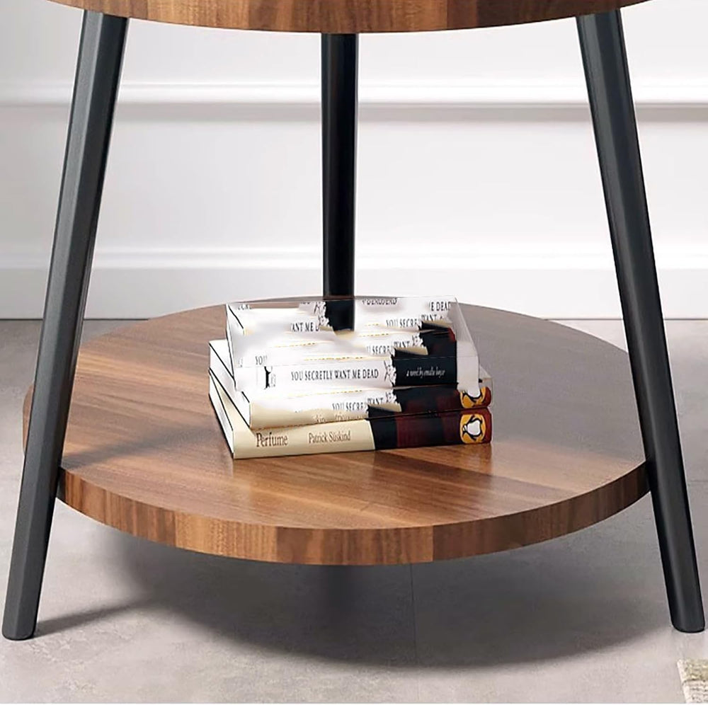 16in Small Round Coffee Table with 2-Tier Storage for Living Room
