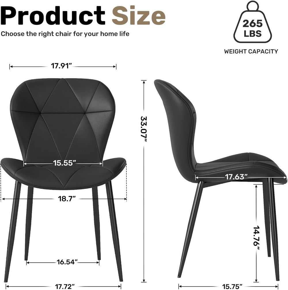 Diamond Dining Chairs Set of 4 PU Leather for Kitchen (Black)