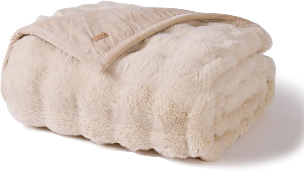 Faux Rabbit Fur Bubble Throw Blanket, 60"x80", Cream