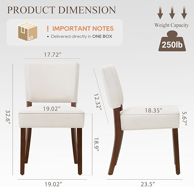 Upholstered Dining Chairs Set of 2, Fabric Kitchen Chairs with Padded Seat &a...