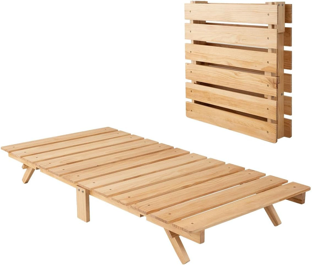 EMOOR Foldable Wood Slatted Floor Bed Frame OSMOS Twin Solid Pine (Earth-Natu...