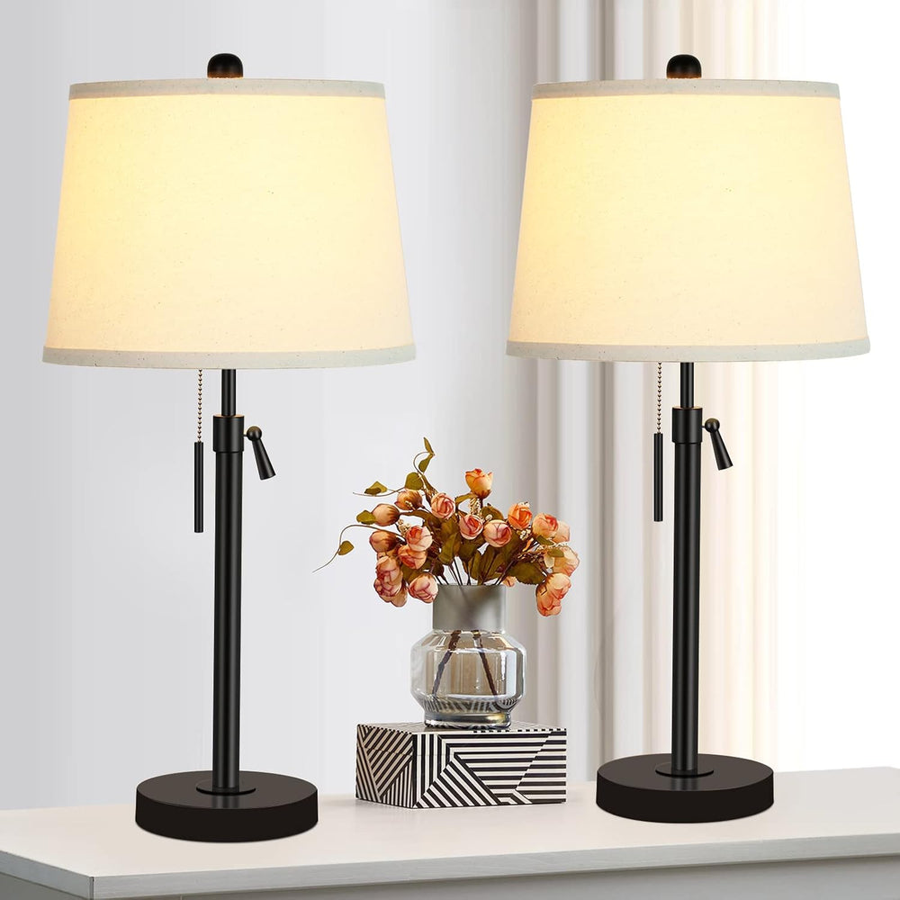 Bedside Table Lamps Set of 2: Tall Black Table Lamps for Living Room End Tabl...