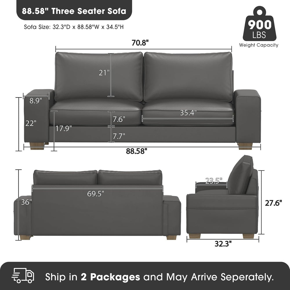 Valthie 88.58" Faux Leather Loveseat Sofa Couch for Living Room, Grey