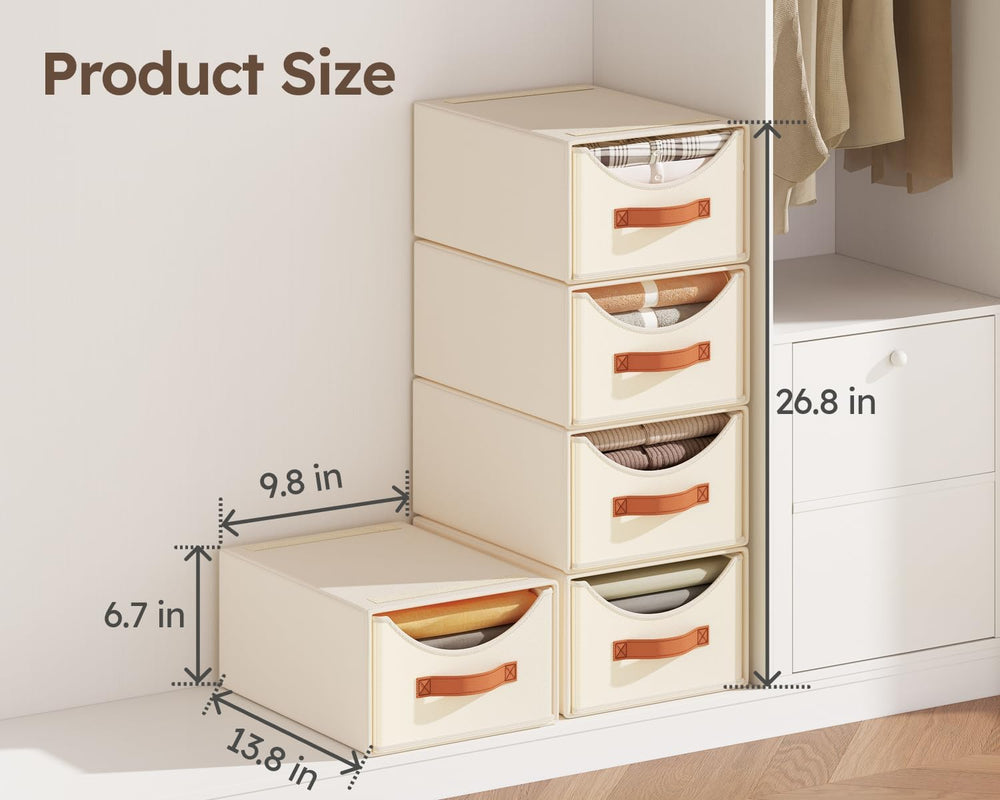 Stackable Storage Drawers - Collapsible Storage Bins with Drawers, 4 Pack Clo...