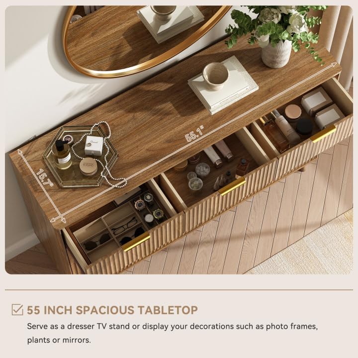 CARPETNAL Fluted Dresser and Nightstand Sets for Bedroom, 3 Pcs Bedroom Set, ...