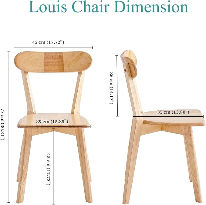 Wood Louis Dining Chairs Set of 2 100% Natural Solid Wood Home Kitchen Modern...