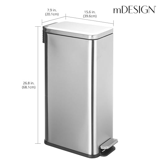mDesign Slim Metal Rectangle 7.9 Gallon Trash Can