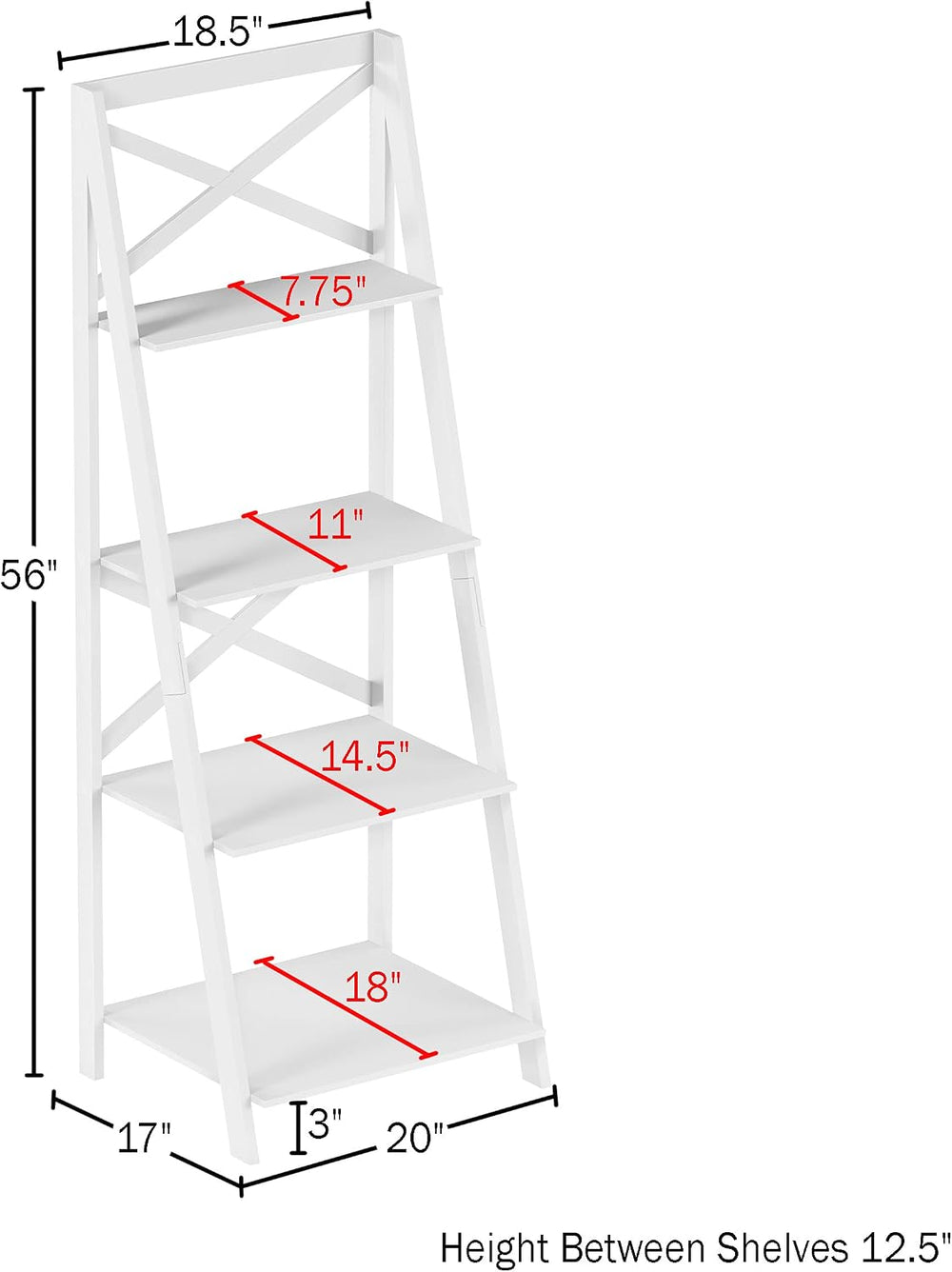 4-Tier Ladder Bookshelf - Freestanding Shelved Bookcase with X-Back Frame and...