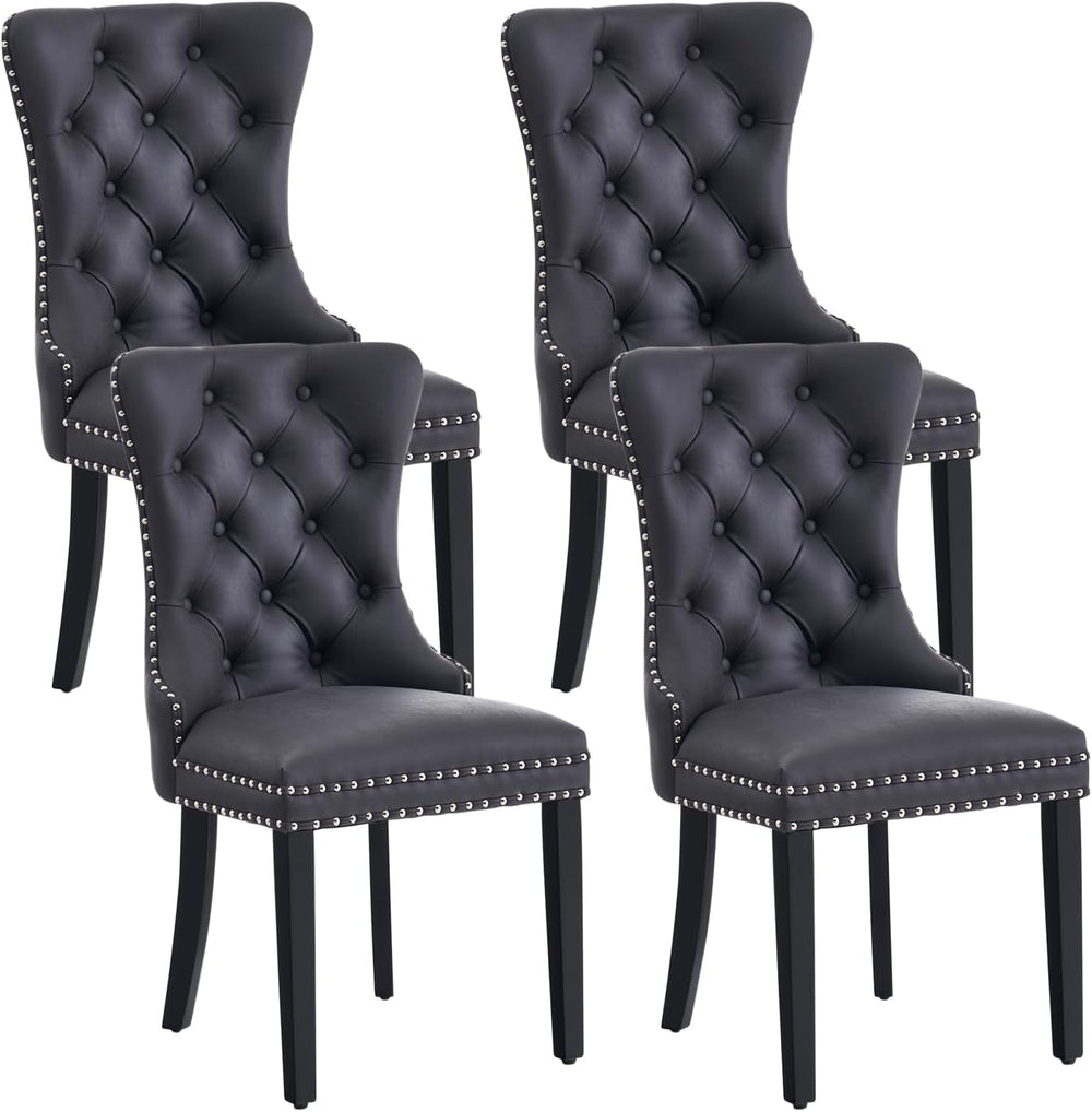 Leather Dining Chair Set of 4, Dining Room Chairs with Nailhead Ring Pull Tri...