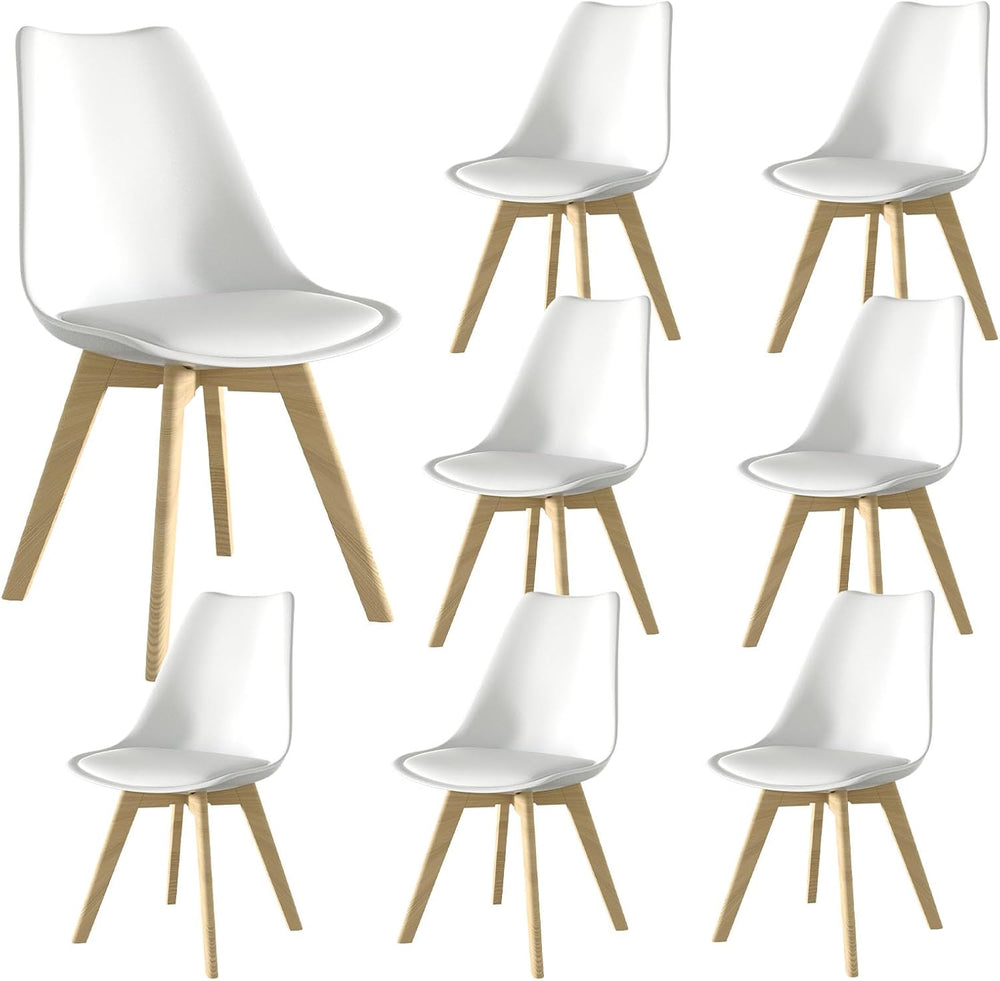 Dining Chairs Set of 8, Modern Leather Kitchen Chairs with Wood Legs