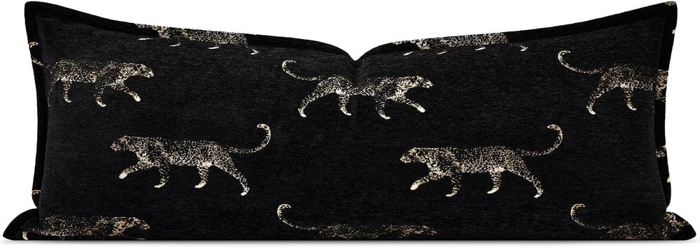 Decorative Lumbar Pillow Cover 14x36, Double Sided Cheetah Pattern Jacquard E...