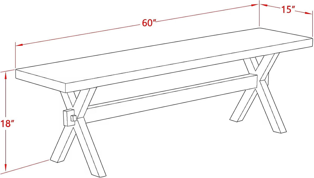 East West Furniture XB076 X-Style Mid Century Modern Dining Bench with Solid ...