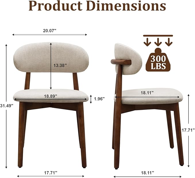 Farmhouse Dining Chairs Set of 4, Mid Century Modern Wooden Dining Room Chair...
