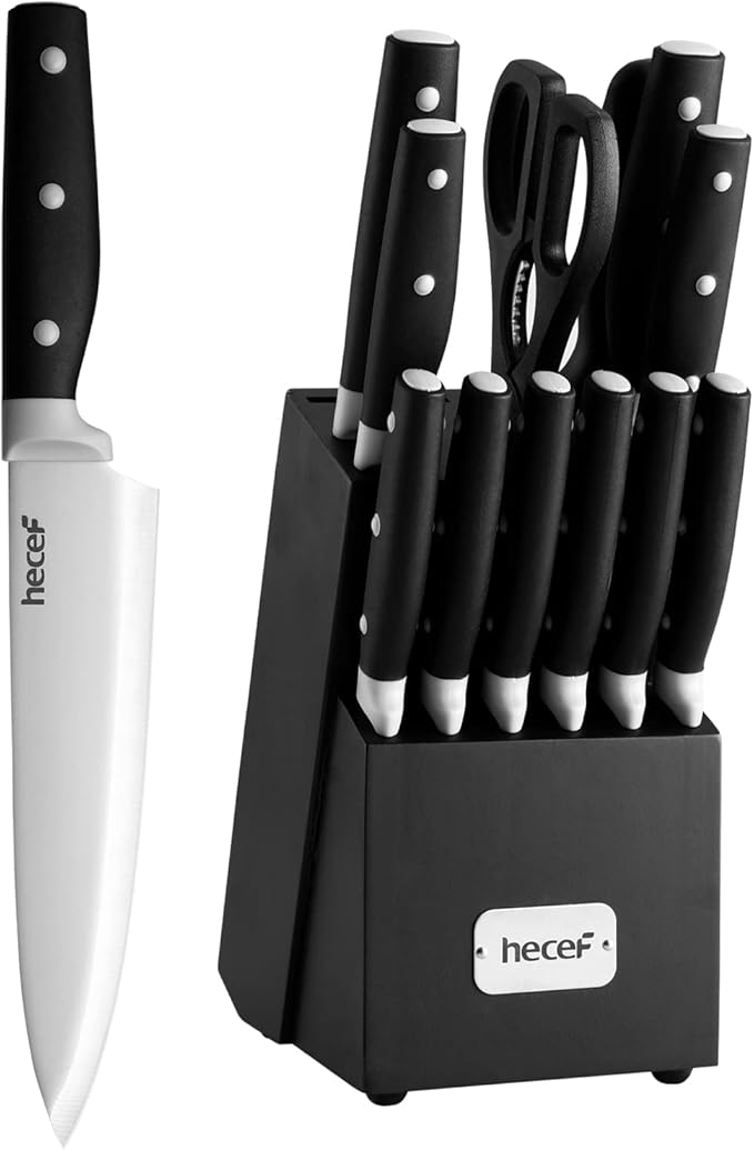 hecef Kitchen Knife Block Set, 14 Pieces Knife Set