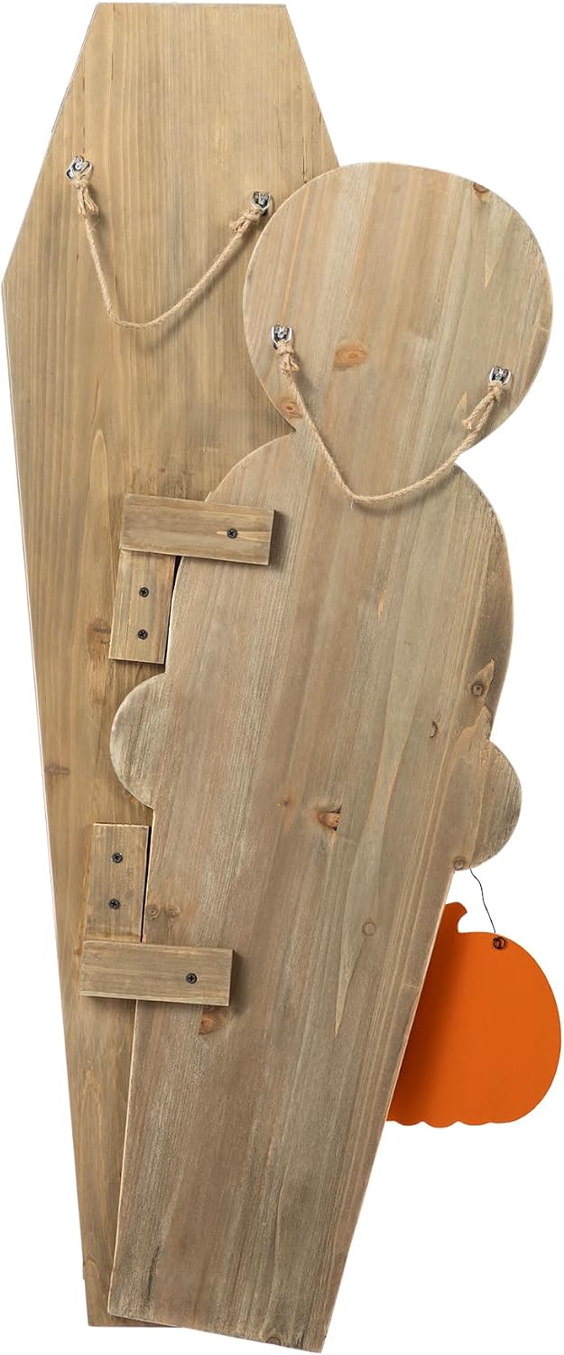 Glitzhome 38"H & 42"H Halloween Wood Mummy & Welcome Coffin...