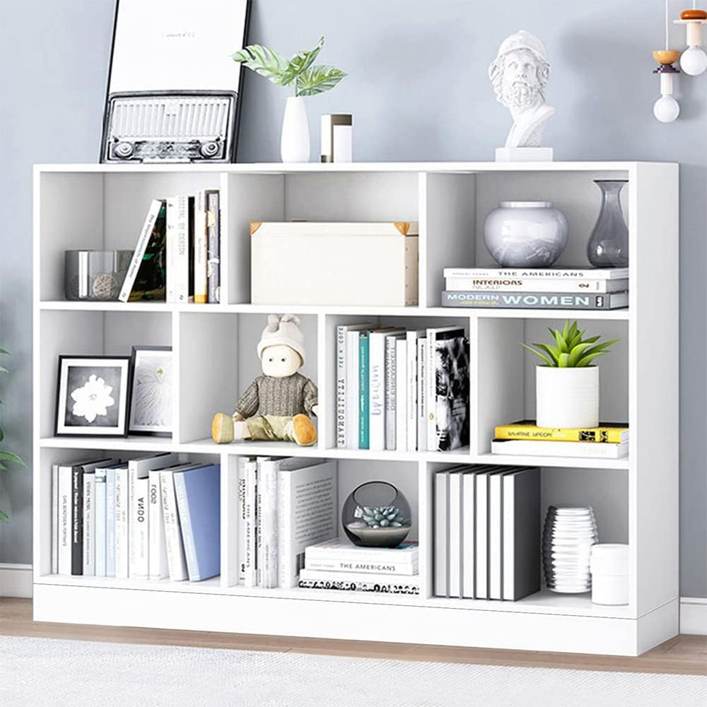 IOTXY Open Shelf Low Bookcase - Wooden 3-Tier Floor Standing Display Cabinet ...