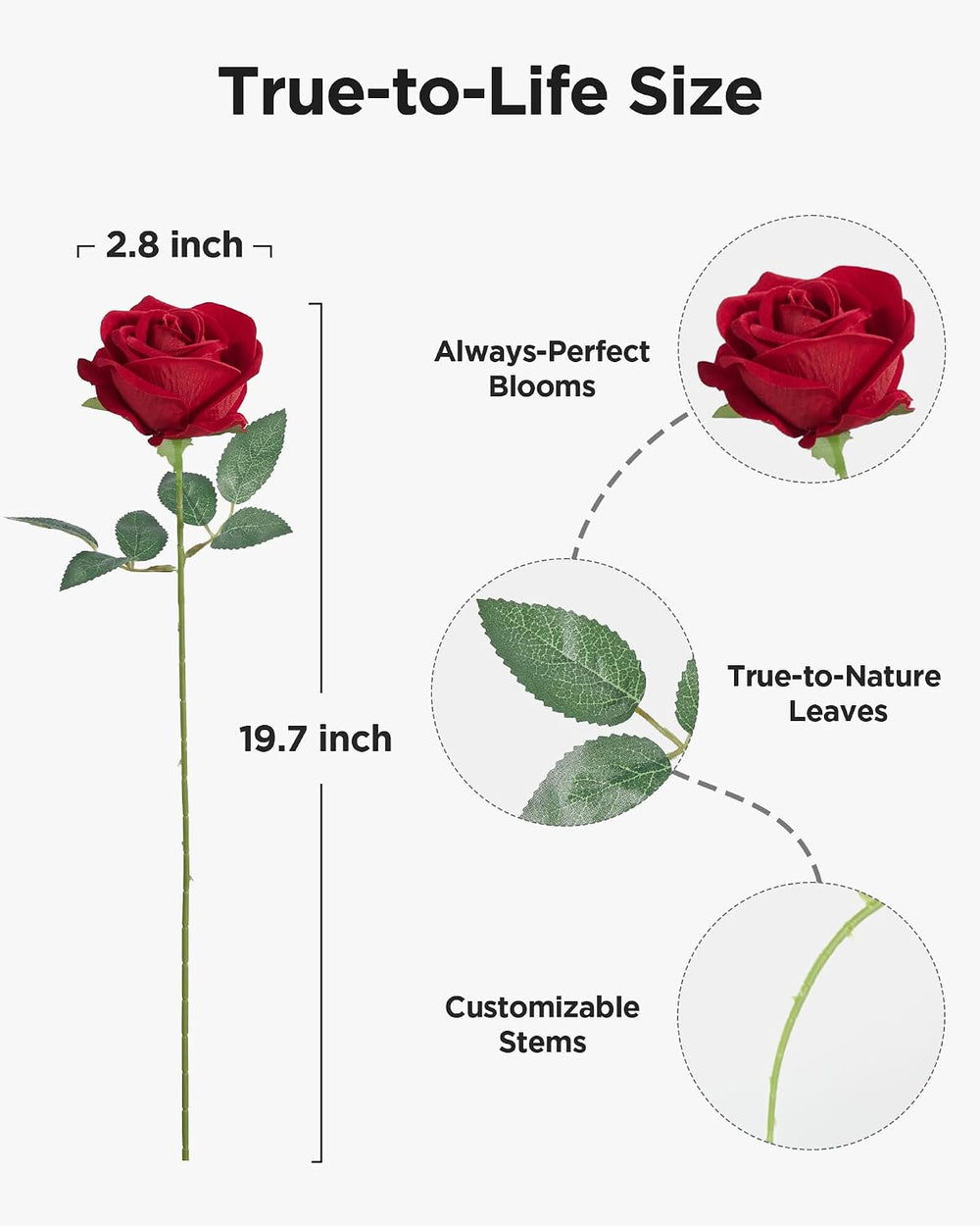 InnoGear Red Roses Artificial Flowers 50 Pcs Fake Velvet Silk Rose Floral