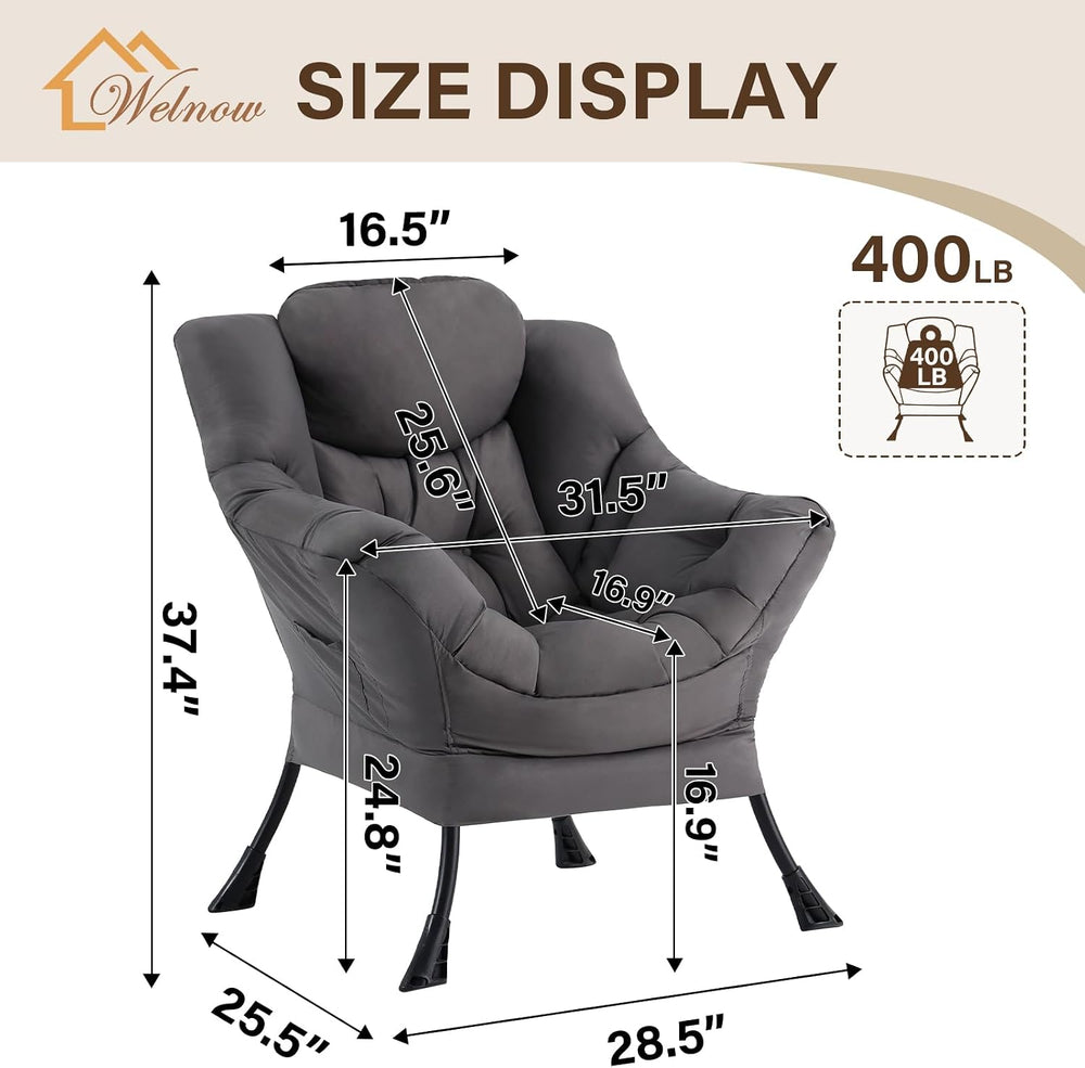 Welnow Lazy Chair for Adults,Modern Reading Accent Chair,Dark Grey Single