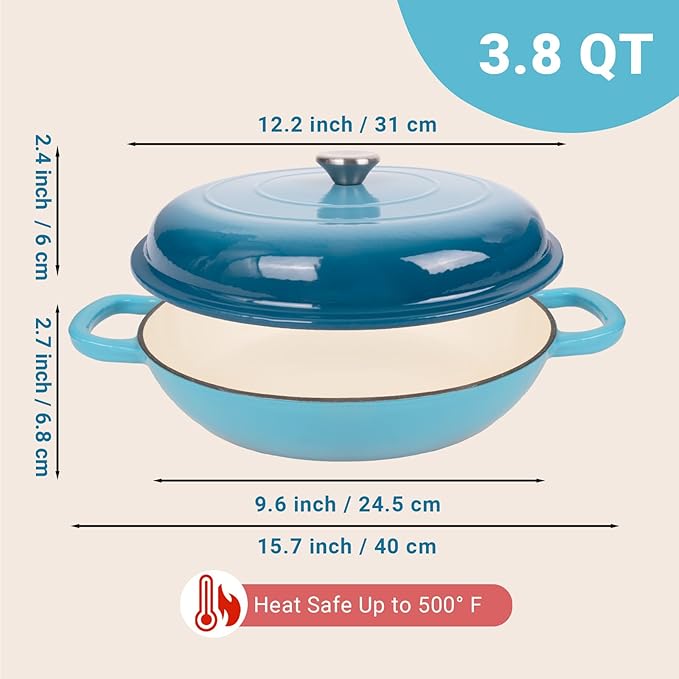 Enameled Cast Iron Dutch Oven, 3.8 Quart Dutch Oven Pot