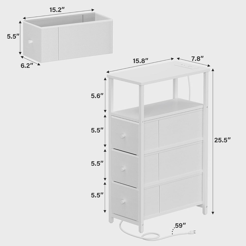 TUTOTAK Narrow Night Stand with Charging Station, Slim End Table with Plugins...