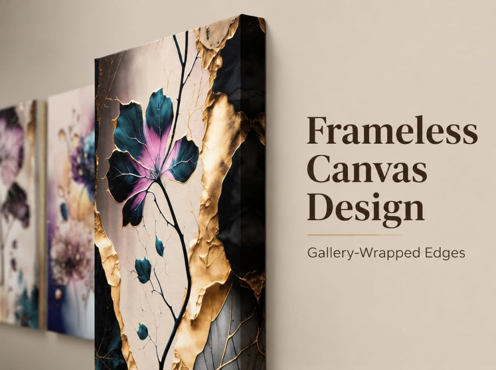 BVVEYKXX Abstract Floral Canvas Wall Art, Purple Gold Fluid Flower Prints