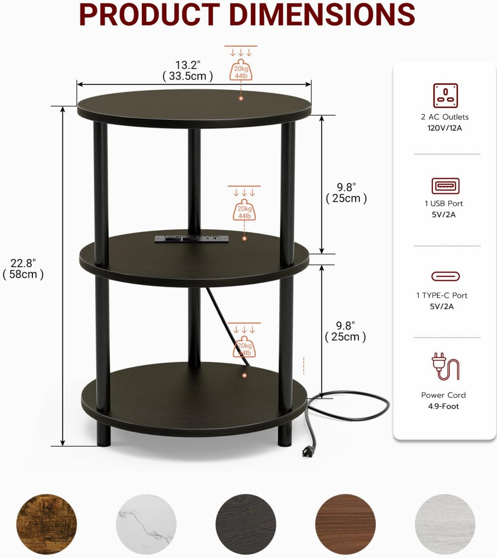 XBurmo Small Round End Table - 3 Tier Design Accent Table, Narrow Side or Bed...