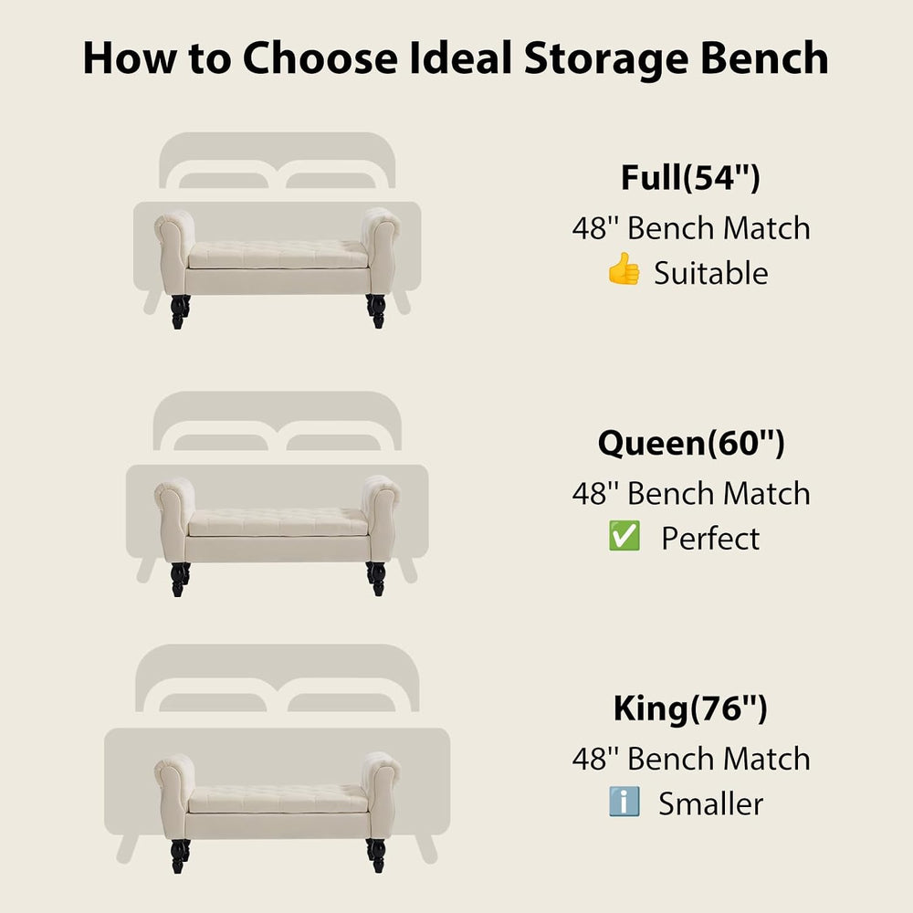 48'' Storage Bench for End of Bed, Modern Bedroom Bench with Arms Uph...