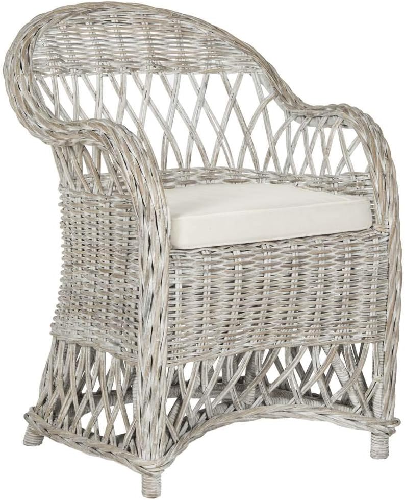 SAFAVIEH Inez Club Rattan Accent Chair, 25.5" Boho White Washed SEA7000B