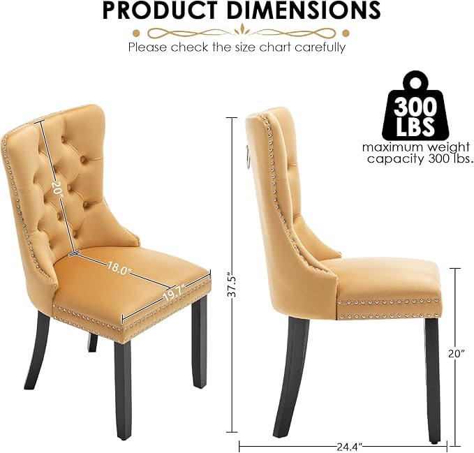 Kiztir Velvet Dining Chairs Set of 2, Upholstered Dining Chairs with Ring Pul...